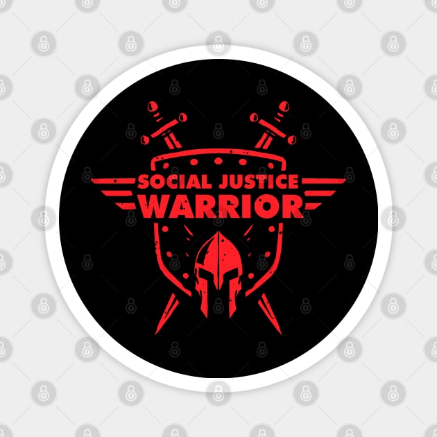 Social Justice Warrior (SJW) - funny shield, helmet and swords warrior Magnet by A Comic Wizard